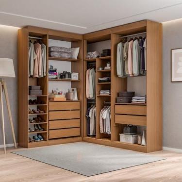 Imagem de Guarda-Roupas Closet Modulado Roupeiro de Canto L sem Portas 6 Gavetas