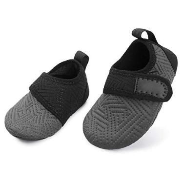 Imagem de Sapatos aquáticos para bebês L-RUN Pele descalça Aqua Sapato de natação para praia piscina, Grey Black, 12-18 Months Infant