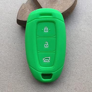 Imagem de YJADHU Capa de capa de chave de borracha de silicone para carro com 3 botões, adequada para Hyundai Kona 2017 I30 Ix35 Solaris Azera Elantra Grandeur Ig, verde
