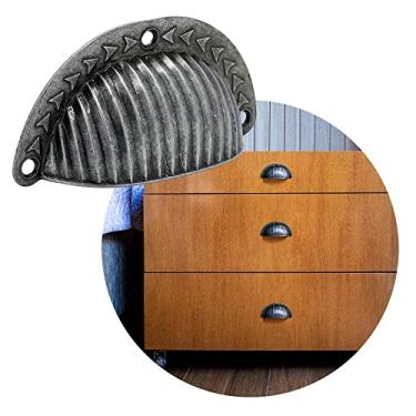 Imagem de Puxador De Gavetas Rustico Modelo Concha Armários Preto Rose (Prata Envelhecido)