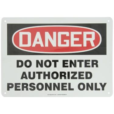 Imagem de Accuform MADM141VA Placa de segurança de alumínio, Legend "DANGER DO NOT ENTER AUTORIZADA SOMENTE PERSONNEL AUTORIZADO", 25,4 cm de comprimento x 35,5 cm de largura, vermelho/preto sobre branco