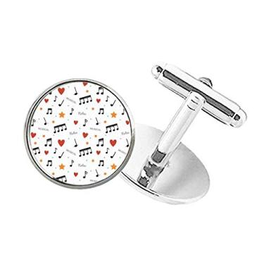 Imagem de DIYthinker Abotoaduras com clipe de botão redondo com notas musicais com corações de estrelas