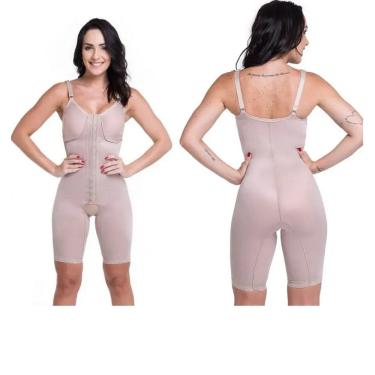 Imagem de Cinta Pós Cirúrgica Colchetes Com Short Alça Fecho Frontal Abdominoplastia Lipoaspiração Prótese Silicone Biobela 1601