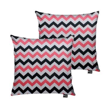 Imagem de Kit 02 Capas para Almofada Tecido Zig Zag Preto e Rosa
