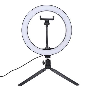 Imagem de Luz de preenchimento circular, lâmpada redonda fixa de parafuso regulável de 10 polegadas com tripé para transmissão ao vivo de celular