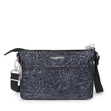 Imagem de Baggallini Securtex Bolsa tiracolo antirroubo Memento – Carteira de viagem com zíper – Leve e resistente à água, Estampa Midnight Blossom, One Size