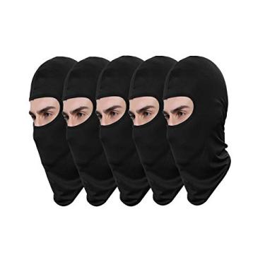 Imagem de Pacote com 5 máscaras de esqui pretas masculinas balaclava à prova de poeira para equitação de pesca ao ar livre