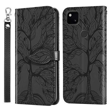 Imagem de Para o Google Pixel 4A 5G Vida de árvore de gravação de árvore Caixa de couro Flip Horizontal com suporte e cartolina e carteira e moldura fotográfica e cordão