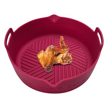 Imagem de Cesta de silicone para fritadeira a ar | Forros Reutilizáveis Round Air Fryer com alça | Assadeira de silicone de substituição de papel de forro de pergaminho para fritadeira a ar,