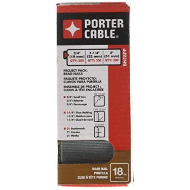 Imagem de PORTER-CABLE Brad Nails, pacote de projeto, 18G, 300 x 5/20.3 cm, 300 x 1-1/10.2 cm, 762.0 x 5.1 cm. Pacote com 900 (BN18PP)