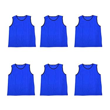 Imagem de 6 peças colete de treinamento de futebol esportivo adulto sem mangas camisas de futebol para camisas de grupo de equipe babadores de prática de secagem rápida, azul, G (69 x 57 cm)