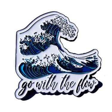 Imagem de Pino de esmalte Stickeroonie Ocean Wave Go with The Flow esmalte lapela pino 1,2 polegadas Motivation Pins Mochila Pins chapéu Pins Clothing Pins Jean Pins Lindo Jaqueta Pins Inspirational Lapel pins