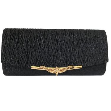 Imagem de Bolsa Clutch Festa Casamento Eventos Madrinha Brilho Noite Sofistica Elegante Classica com Fivela e Alça (Preta)