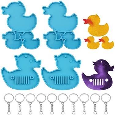 Imagem de 4 peças chaveiro de pato moldes de resina de silicone chaveiro pingentes de cristal etiquetas molde de fundição de resina epóxi com 10 peças chaveiros para pingente faça você mesmo artesanato fabricação de joias