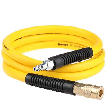 Imagem de Mangueira de ar Hromee híbrida de borracha e PVC com mangueira de ar de chumbo 3/8 pol. x 6 pés com latão sólido 1/4 pol. Industrial NPT Quick Coupler and Plug 300PSI Amarelo Whip Air Compressor de mangueira