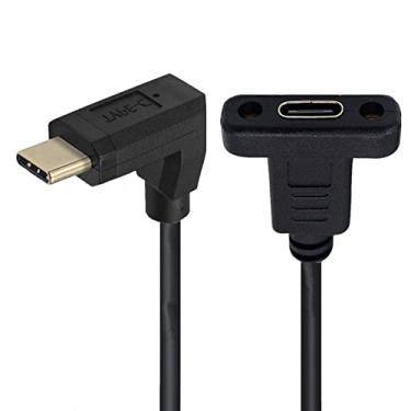 Imagem de NFHK Cabo de dados de extensão USB 3.1 tipo C macho para fêmea com ângulo de 90 graus para cima e para baixo, 30 cm