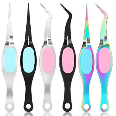 Imagem de Pinças de artesanato com 6 peças de pinças curvadas de aço inoxidável com aperto macio Pinças de precisão Pinças reversas Pinças de ponta fina para artesanato DIY, joias, miçangas, eletrônicos, trabalho de laboratório