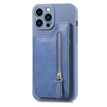 Imagem de Capa de telefone de carteira de couro titular de cartões com zíper para iphone 14 13 pro max 12 11 13mini xs x xr 6 8 7 plus se 2022 capa anti-queda, azul, para iphone 11 6.1 in