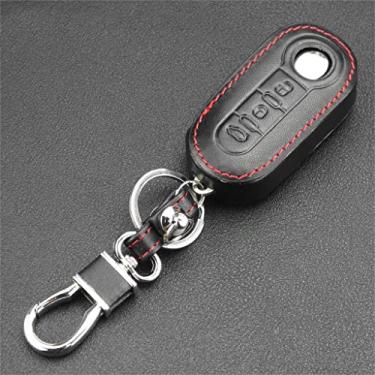 Imagem de YJADHU Capa de chave de couro alarme de carro 3 botões flip dobrável controle remoto capa de capa, apto para Fiat 500 Panda Punto Bravo