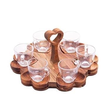 Imagem de CJ 6 XÍCARAS CAFÉ C/PIRES E SUPORTE MADEIRA CORAÇÃO TECA 65ml