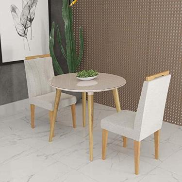 Imagem de Conjunto de Mesa Redonda Veneza Com Vidro e 2 Cadeiras Onix Off White/bege Claro