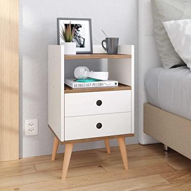 Imagem de Mesa De Cabeceira Quarto Dream 2 Gavetas com Pés Estilo Retrô (Off White/Freijo)