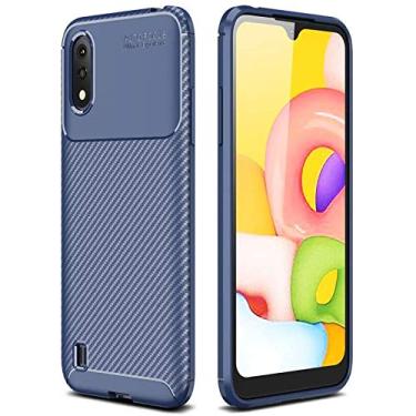Imagem de Capa Capinha Anti Impacto Para Samsung Galaxy A01 com Tela de 5.7" Polegadas Case Com Desenho Fibra De Carbono Shock Queda - Danet (Azul)