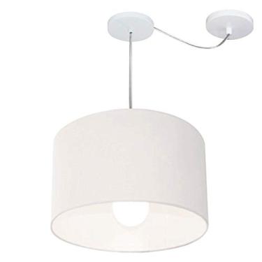 Imagem de Lustre Pendente com Desvio de Centro Cúpula Tecido 40x25 cm, Vivare Iluminação, Pendente4226 BR, Branco, Médio
