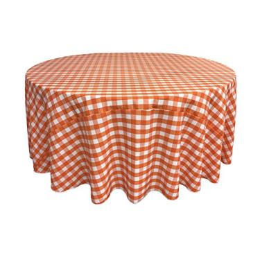 Imagem de LA Linen Toalha de mesa redonda quadriculada, 332 cm, laranja/branco, 132