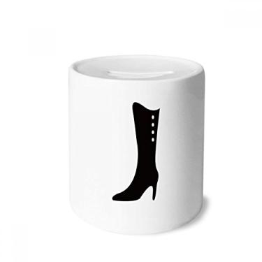 Imagem de DIYthinker Simple Graphics Botas de cano alto pretas com contorno para dinheiro, caixa de moedas de cerâmica, presente de cofrinho