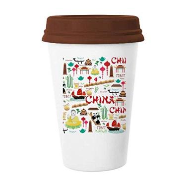 Imagem de Caneca de panda de bambu China Caneca de café bebendo vidro cerâmica copo tampa