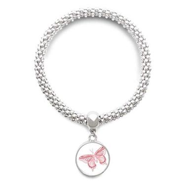Imagem de DIYthinker Bracelete com pingente de borboleta rosa Kite prata com pingente de corrente ajustável