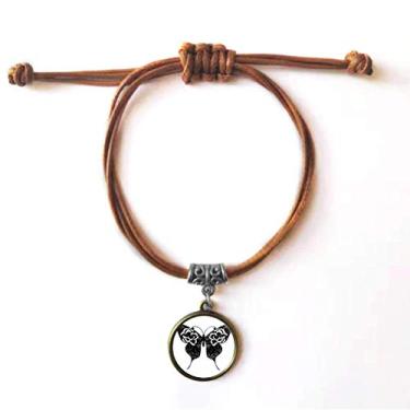 Imagem de DIYthinker Pulseira de borboleta com asas rosas, pulseira de couro com corda escondida marrom joia presente