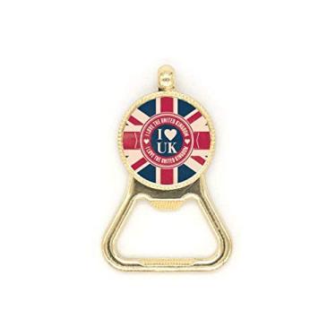 Imagem de Chaveiro de aço inoxidável I love The United Kingdom Union Jack UK Flag Beer Bottle Cap Opener