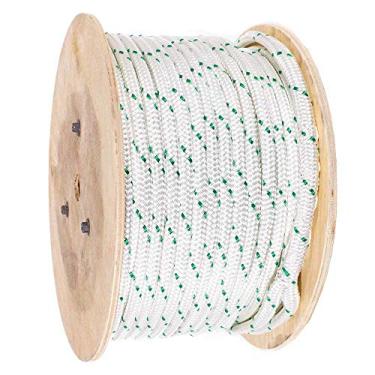 Imagem de Corda de puxar (1,9 cm, 1,9 m) – Corda de poliéster trançado duplo com laço para olhos – Branco com traçador verde