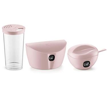 Imagem de Kit 3 Peças Para Cozinha Com Saleiro Farinheiro E Açucareiro Com colher UZ cor:Rosa