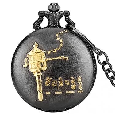 Imagem de ZALTAS Preto bronze relógio de bolso colar relógio relógio pingente quartzo relógio de bolso arábicos relógios