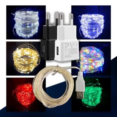 Imagem de Fio De Fada Led Até 10 metros USB ou Pilha Aljatec Decoração Cordao de Luz Fio Cobre Prata String Fairy Ligh (USB 10 Metros, Branco Frio)
