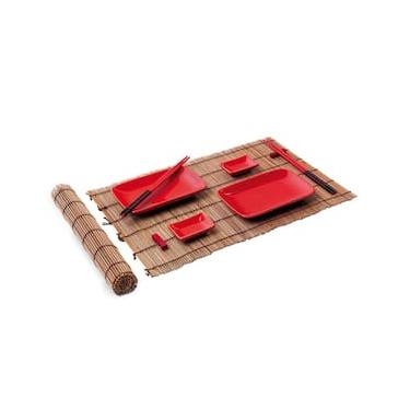 Imagem de Conjunto para Comida Oriental 2 Pessoas Haus Concept Nankin em Madeira e Cerâmica Vermelho – 10 Peças