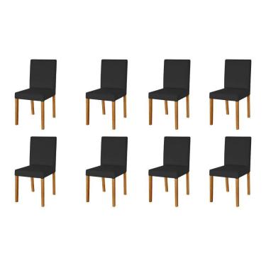Imagem de Kit 8 Cadeiras de Jantar Estofadas Veludo Preto Lara Base Madeira Maciça