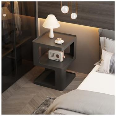 Imagem de Mesa de canto de cama de ferro com gaveta Mesa de cabeceira lateral de uma peça mesa de cabeceira de três camadas espaço de armazenamento aberto mesa de canto de cama pequena mesa de café estreita prateleira de armazenamento simples (cor: preto, tamanho: 30x30x56cm (13x13x22i