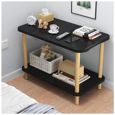 Imagem de Mesa de canto de cama estreita, armazenamento dividido, estrutura estável, mesa de cabeceira lateral, pernas de mesa de madeira maciça, economia de espaço, mesa de cabeceira, adequada para sala de estar, sofá, varanda, escritório (cor: preto,