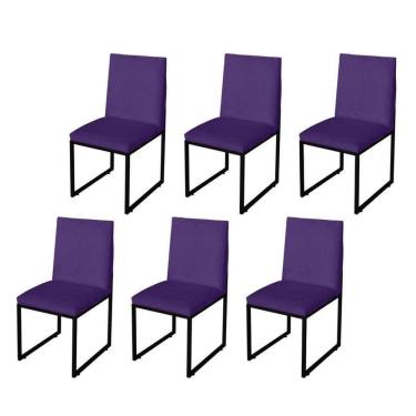 Imagem de Kit 6 Cadeira Para Sala De Jantar Trendy Base Metálica Preto Suede Roxo