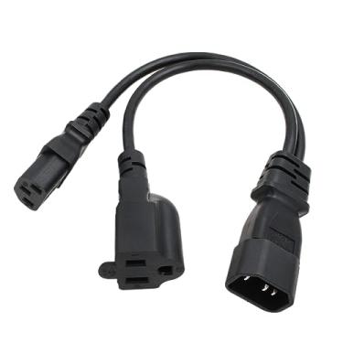 Imagem de HangTon Cabo adaptador de extensão de cabo de alimentação PDU UPS IEC320 C14 macho para C13 + NEMA 5-15R fêmea para monitor de computador LED Y Splitter extensão 125V 10A 30cm