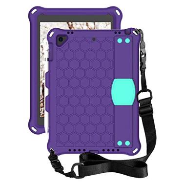 Imagem de QYiD Capa de tablet para iPad 9.7/6ª/5ª geração, leve, à prova de choque, com compartimento para caneta, alça de mão e alça de ombro para Apple iPad 9.7 (2018) / Apple iPad 9.7 (2017) (roxo + aquak)