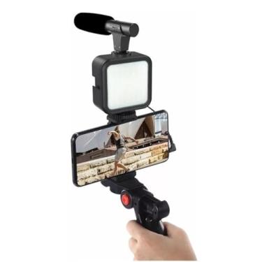 Imagem de Tripé Suporte De Celular Com Iluminação De Led Microfone Condensador P2 Com Controle Sem Fio Tripod Estabilizador Gravação Compatível Com Câmera Profissional PREMIUM SYANG