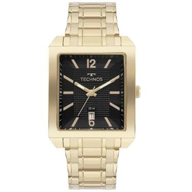 Imagem de Relogio Technos Masculino dourado preto quadrado social calendario 2115KOBS/1P