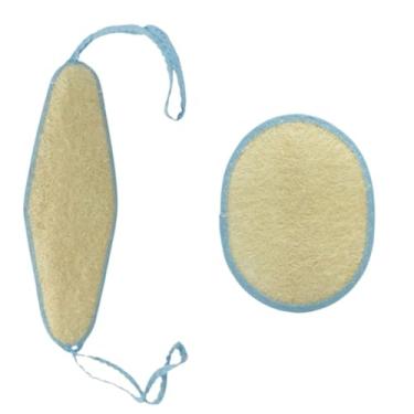 Imagem de Kit 3 Peças com Bucha Esponja Vegetal Esfoliante Costa Dorsal Esponja Oval e Touca de Banho