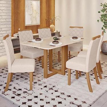 Imagem de Conjunto Sala de Jantar Tampo Mdf/vidro 6 Cadeiras Marie Espresso Móveis Nature/off White/linho