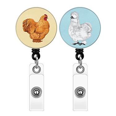 Imagem de WIRESTER Pacote com 2 porta-crachás retráteis com clipe giratório para funcionários de escritório, equipes médicas, enfermeiras, médicos, professores, estudantes - Cochin Silkie Chicken